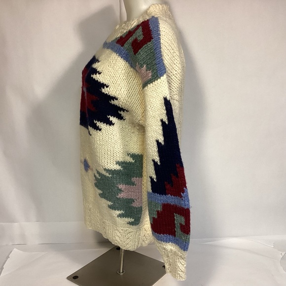 VTG Susann D hand knitted Shetland Wool Womens sweater size Medium Aztec design - Picture 6 of 8